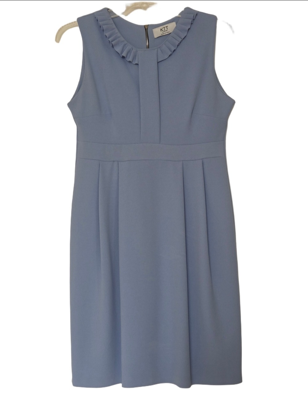 Lagenlook Light Blue Ruffle Collar Sleeveless Mini Dress